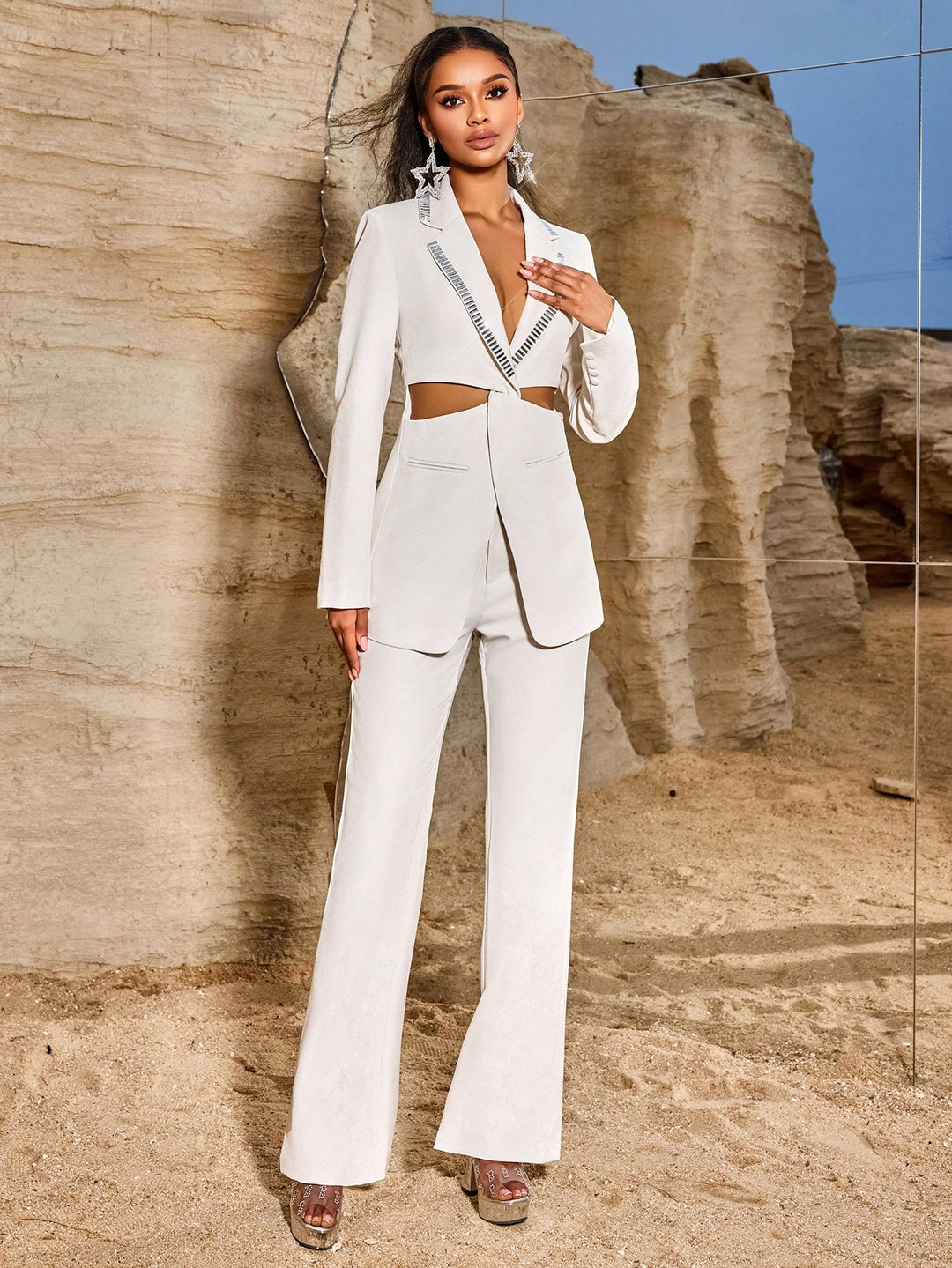 Set de blazer și pantaloni SHEIN, portocaliu