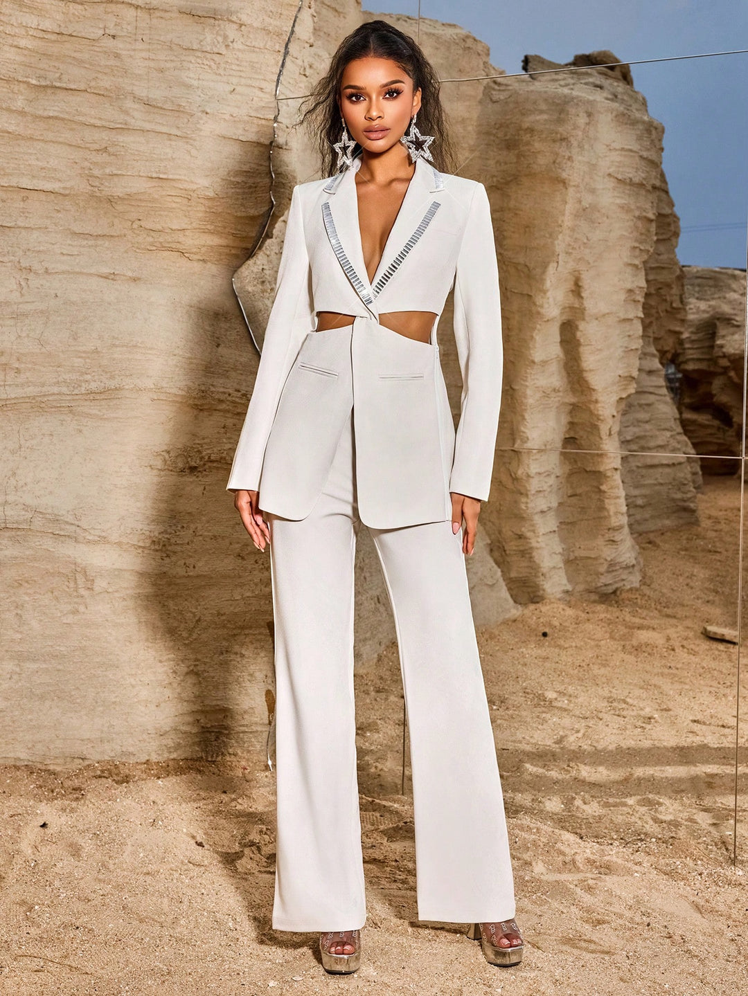 Set de blazer și pantaloni SHEIN, portocaliu
