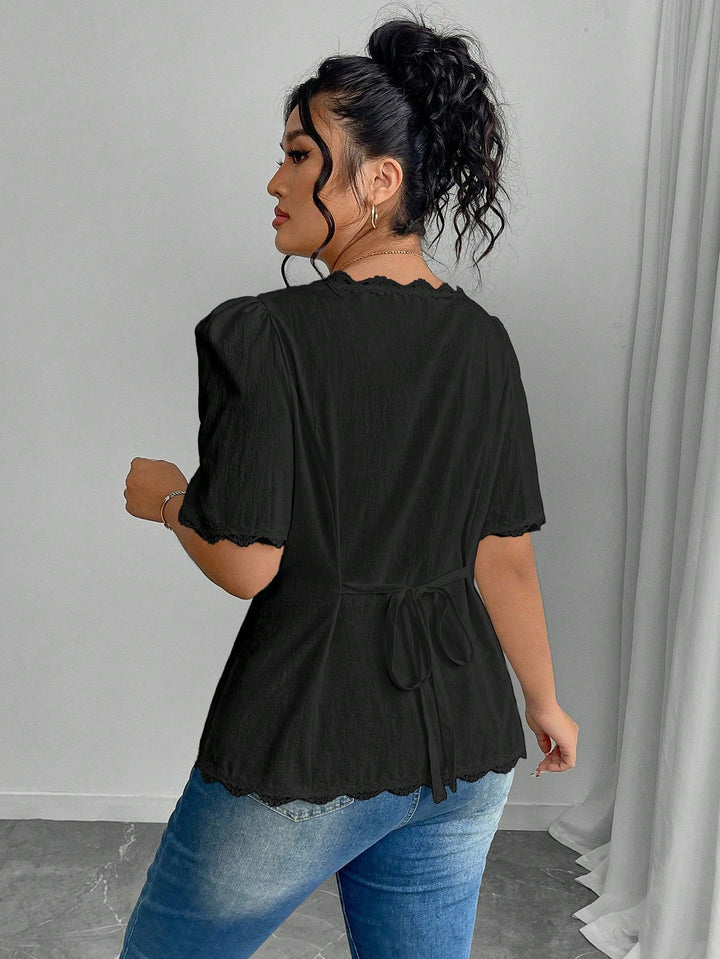 Shein Curve+ rövid ujjú póló, fekete
