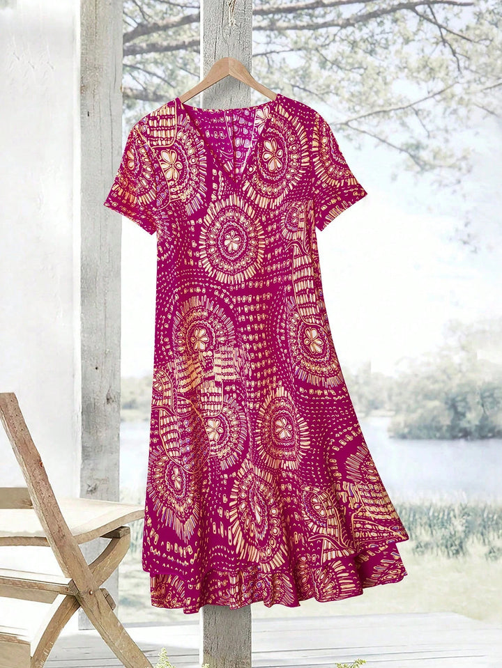 Shein Curve+ rózsaszín midi ruha