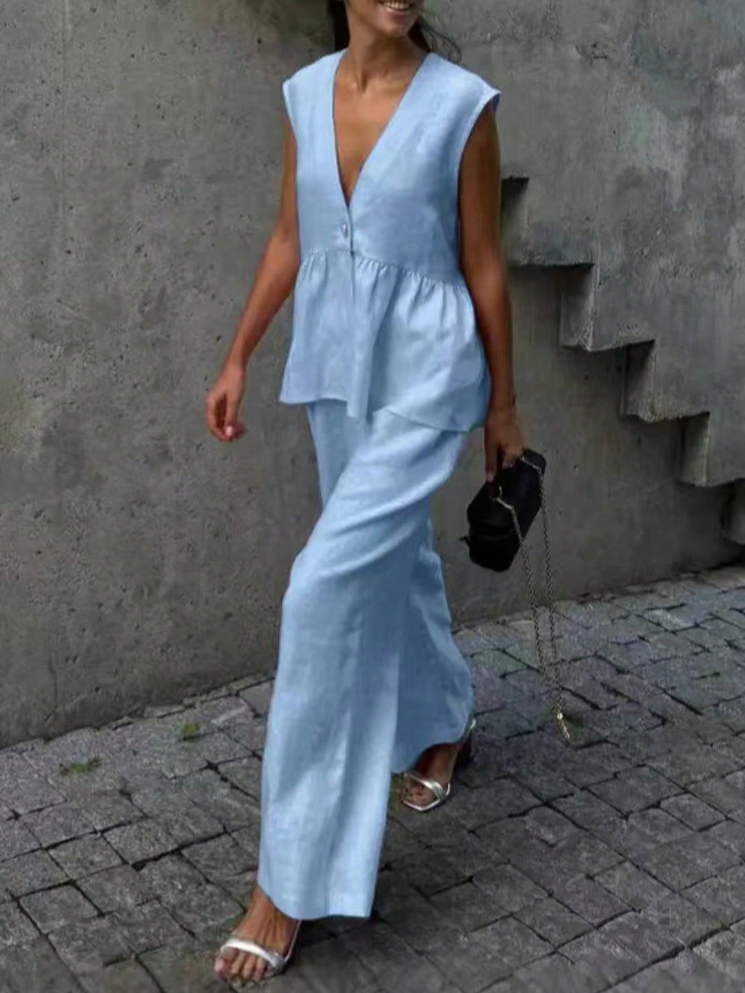 Set cu top fără mâneci și pantaloni SHEIN, albastru