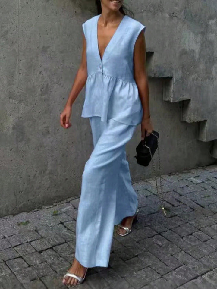 Set cu top fără mâneci și pantaloni SHEIN, albastru