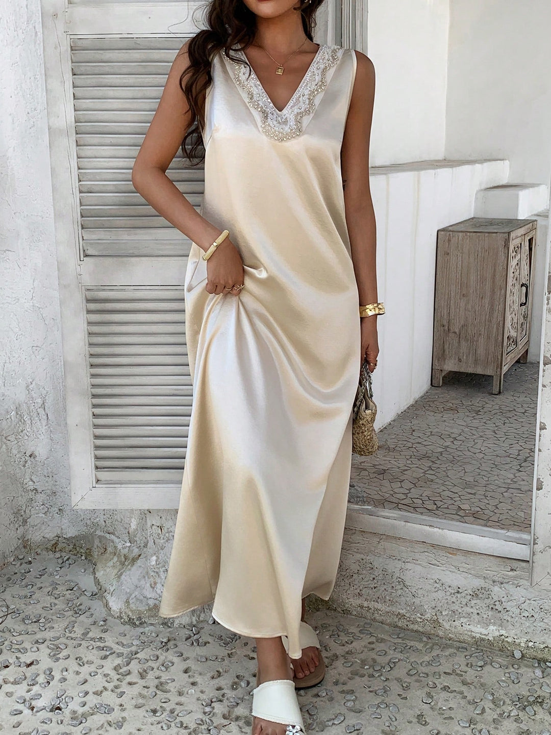 Rochie maxi SHEIN, crem