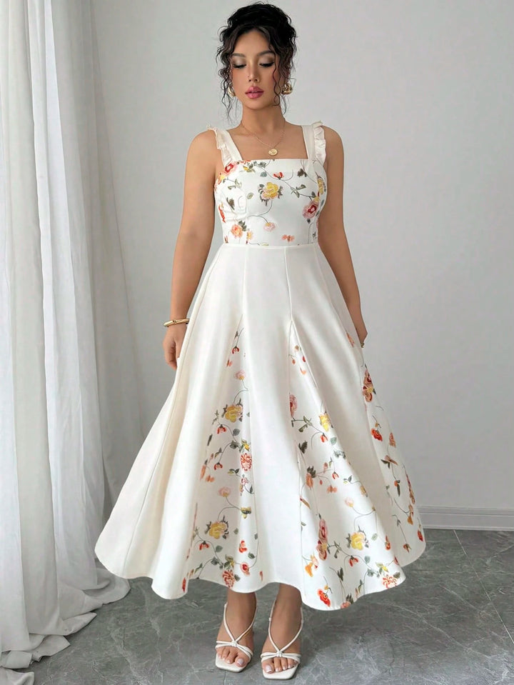 SHEIN krém midi ruha