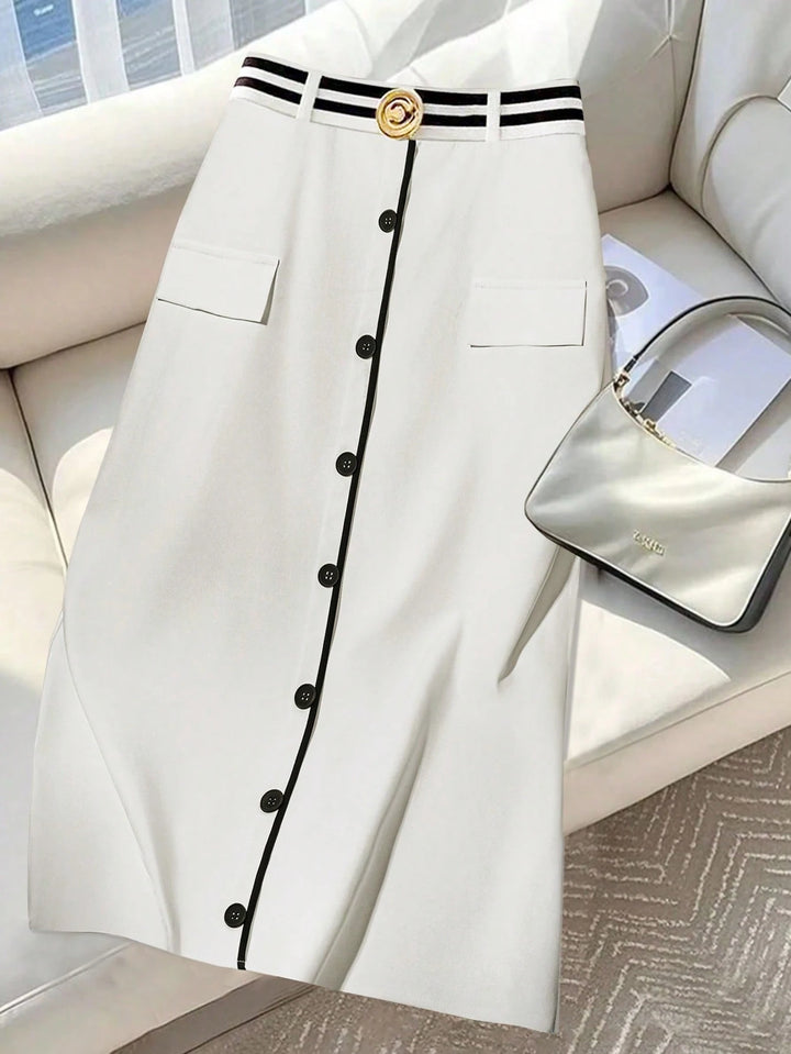 Shein Curve+ midi szoknya, fehér