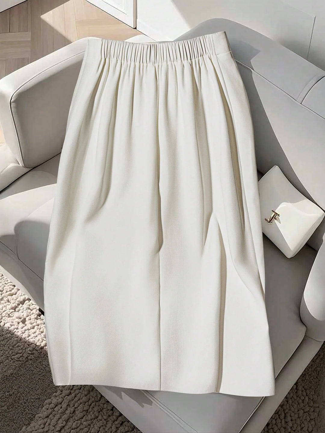 Shein Curve+ midi szoknya, fehér