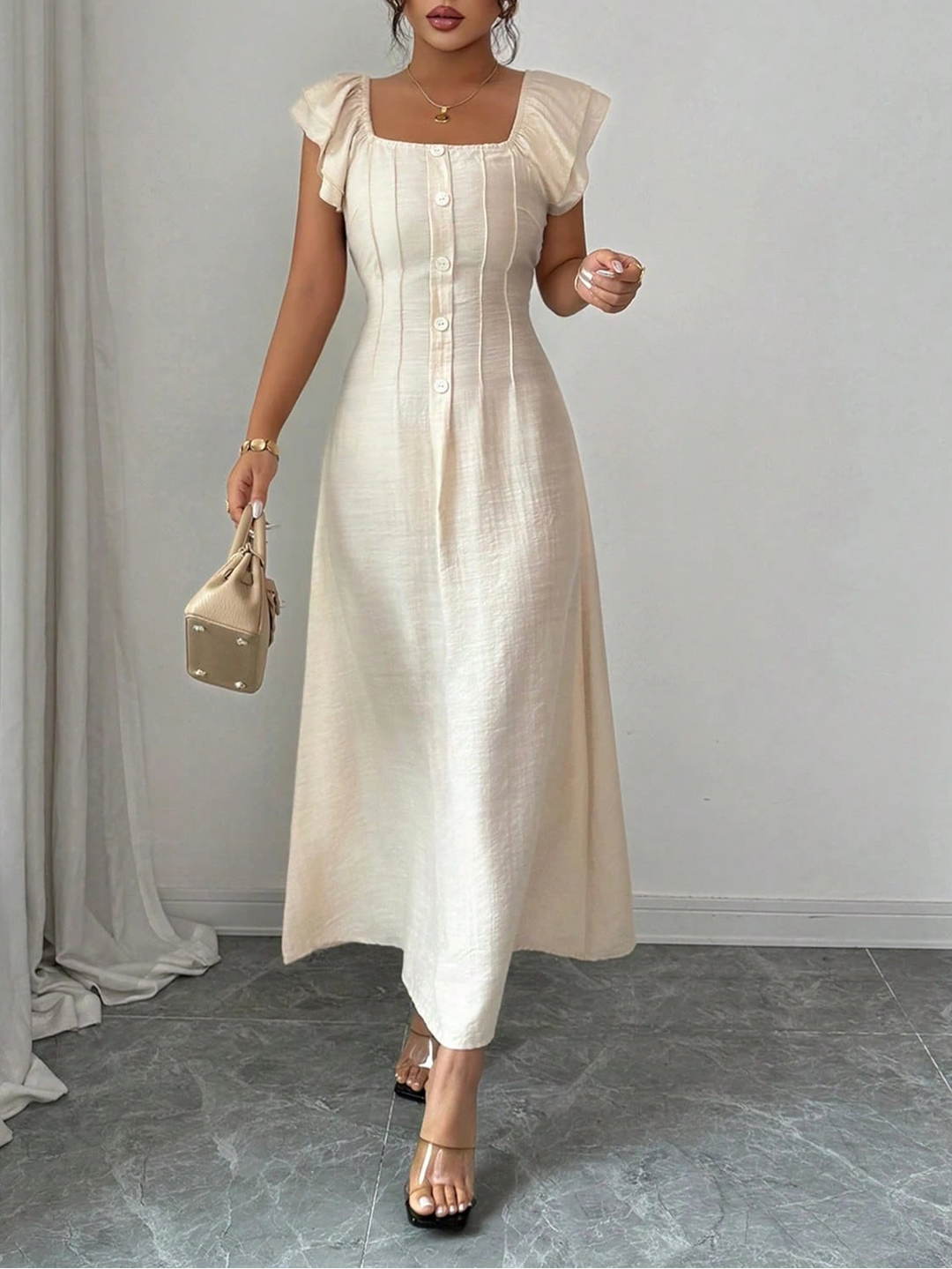 Rochie maxi SHEIN, crem