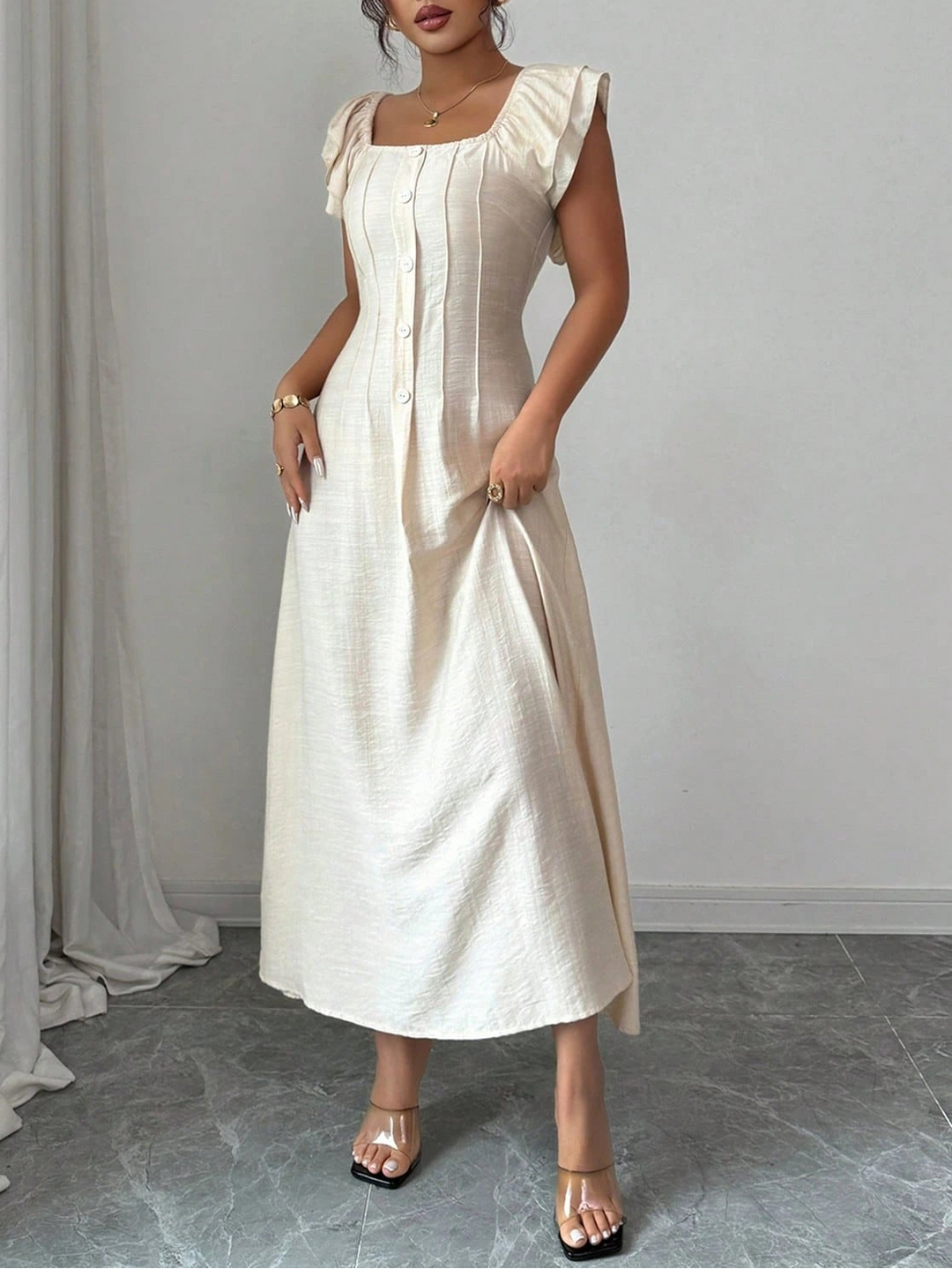 Rochie maxi SHEIN, crem