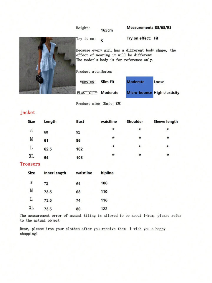 Set cu top fără mâneci și pantaloni SHEIN, albastru