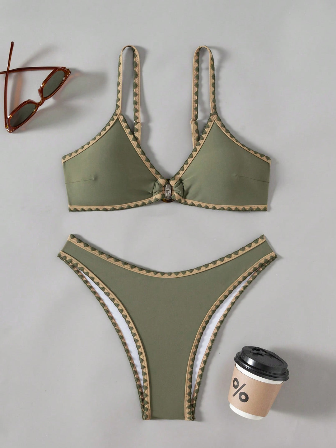Costum de baie din 2 piese SHEIN, kaki