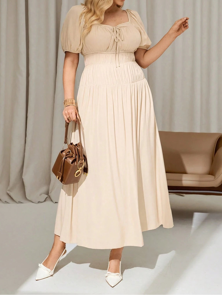 Shein Curve+ bézs midiruha