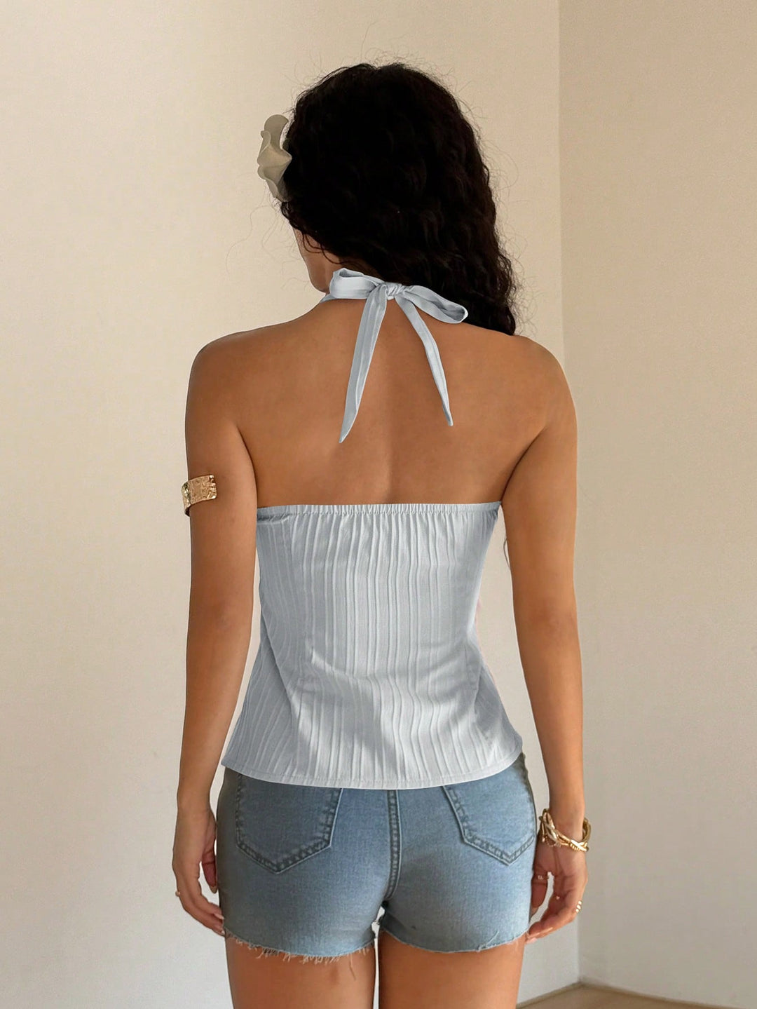 Bluza halter SHEIN, albastru