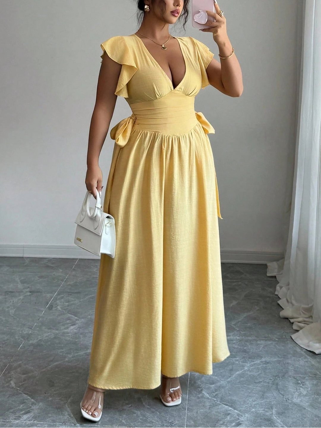 Shein Curve+ maxi ruha, sárga