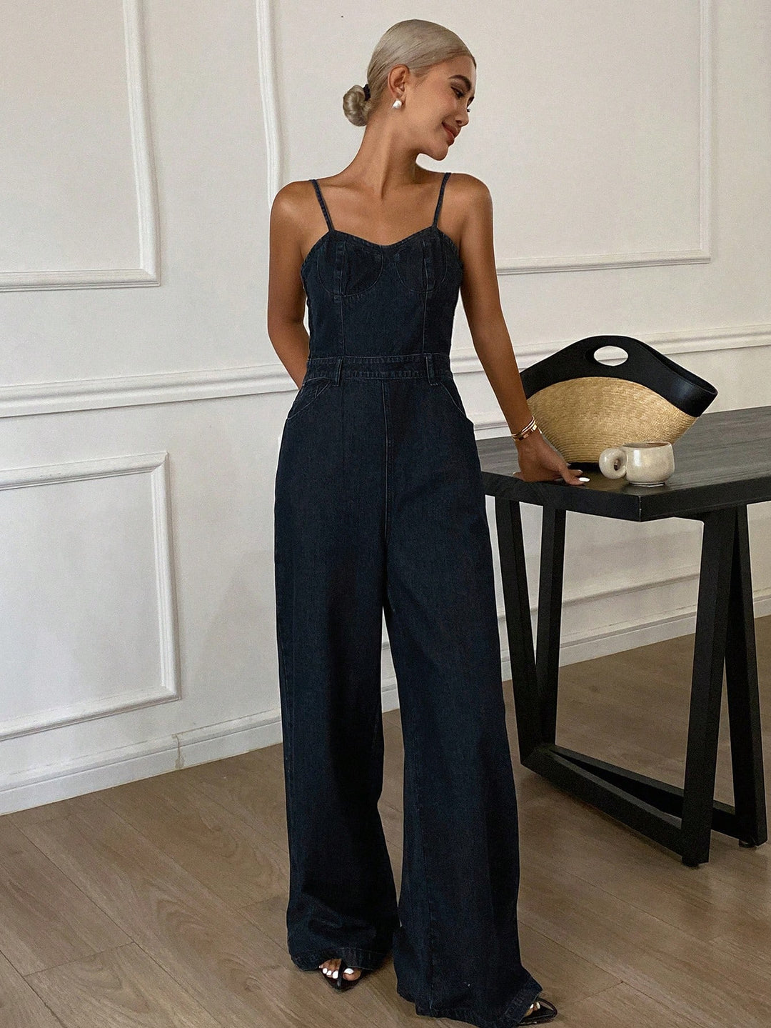 SHEIN farmer kantáros nadrág, kék