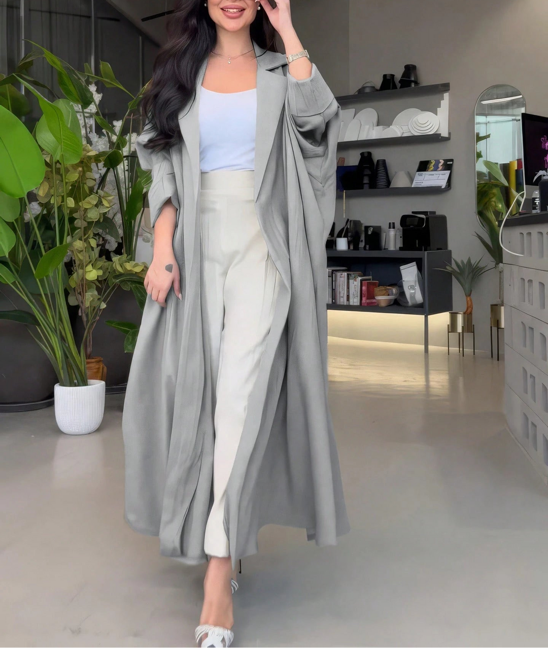 SHEIN hosszú kardigán, szürke