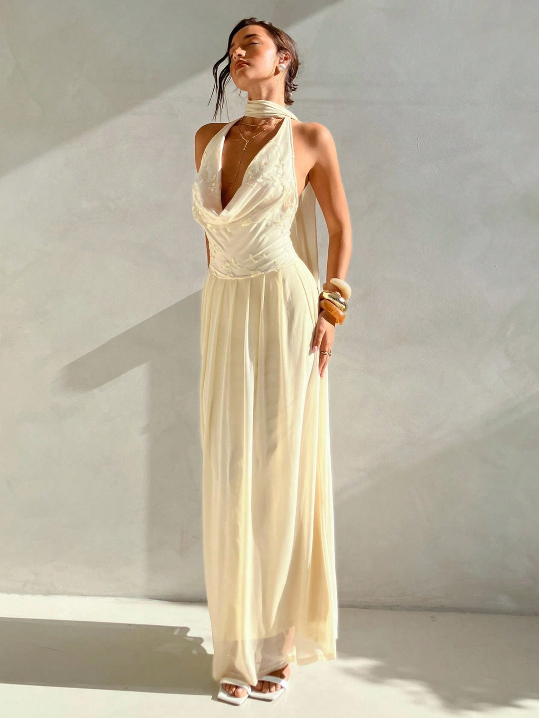 Rochie maxi SHEIN, crem
