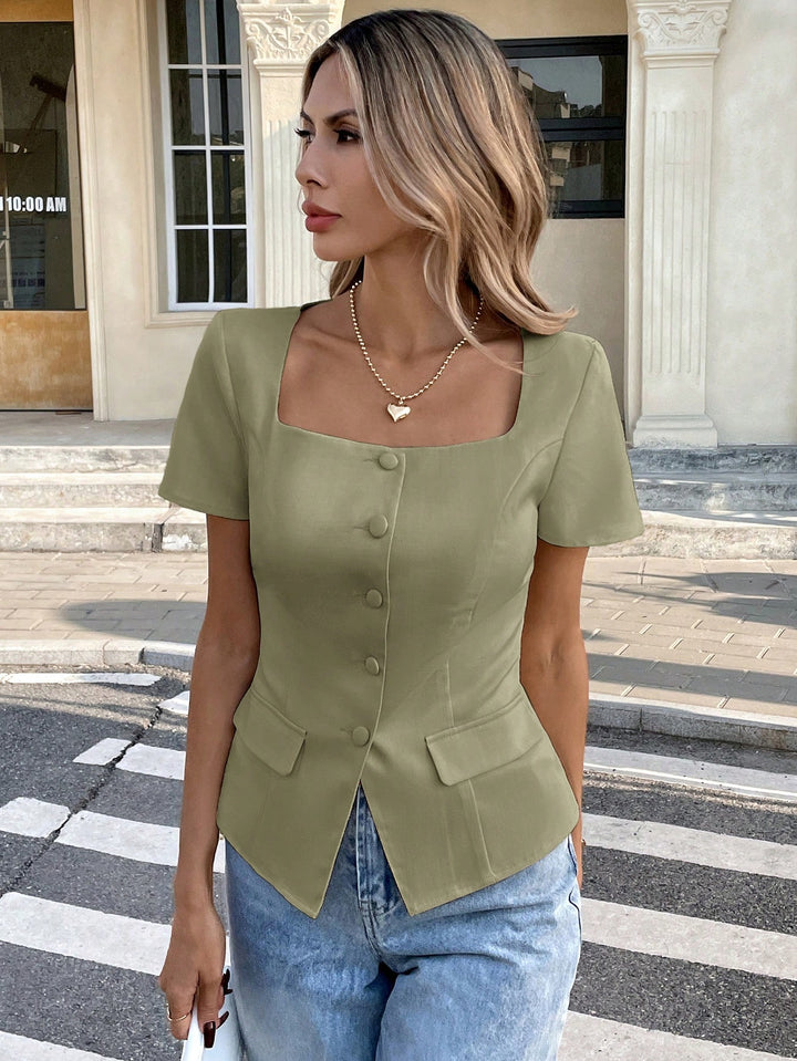 Cămașă cu mânecă scurtă SHEIN, verde