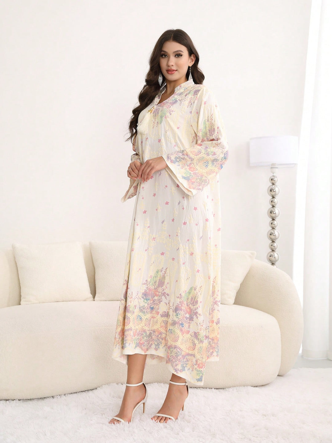 Set caftan și jalabiya SHEIN, alb
