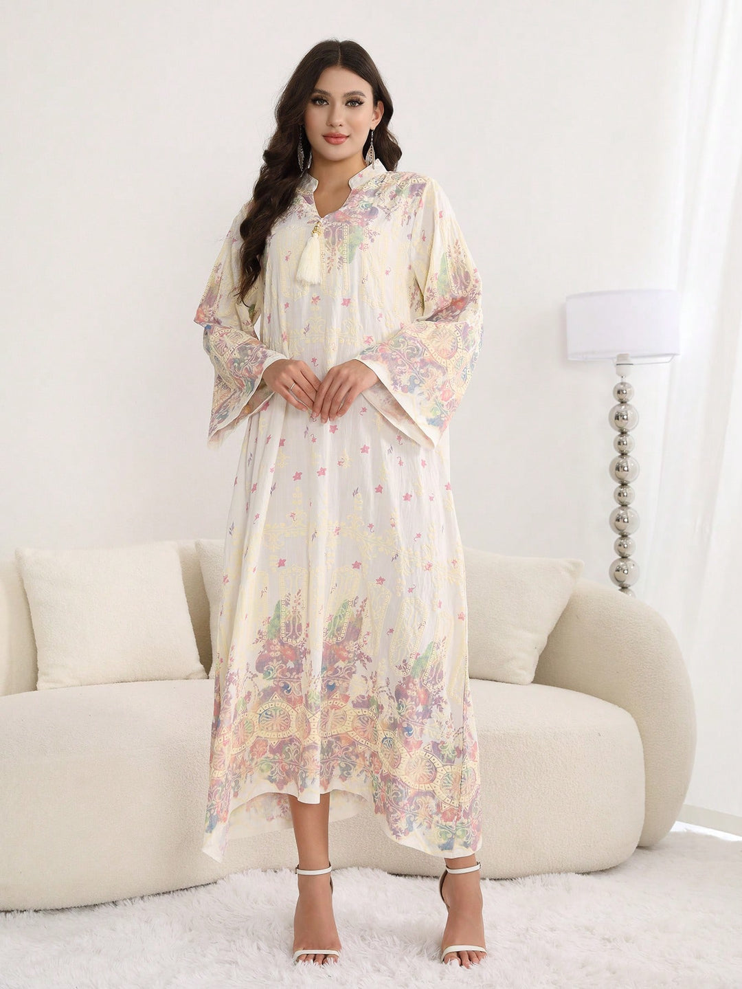 Set caftan și jalabiya SHEIN, alb