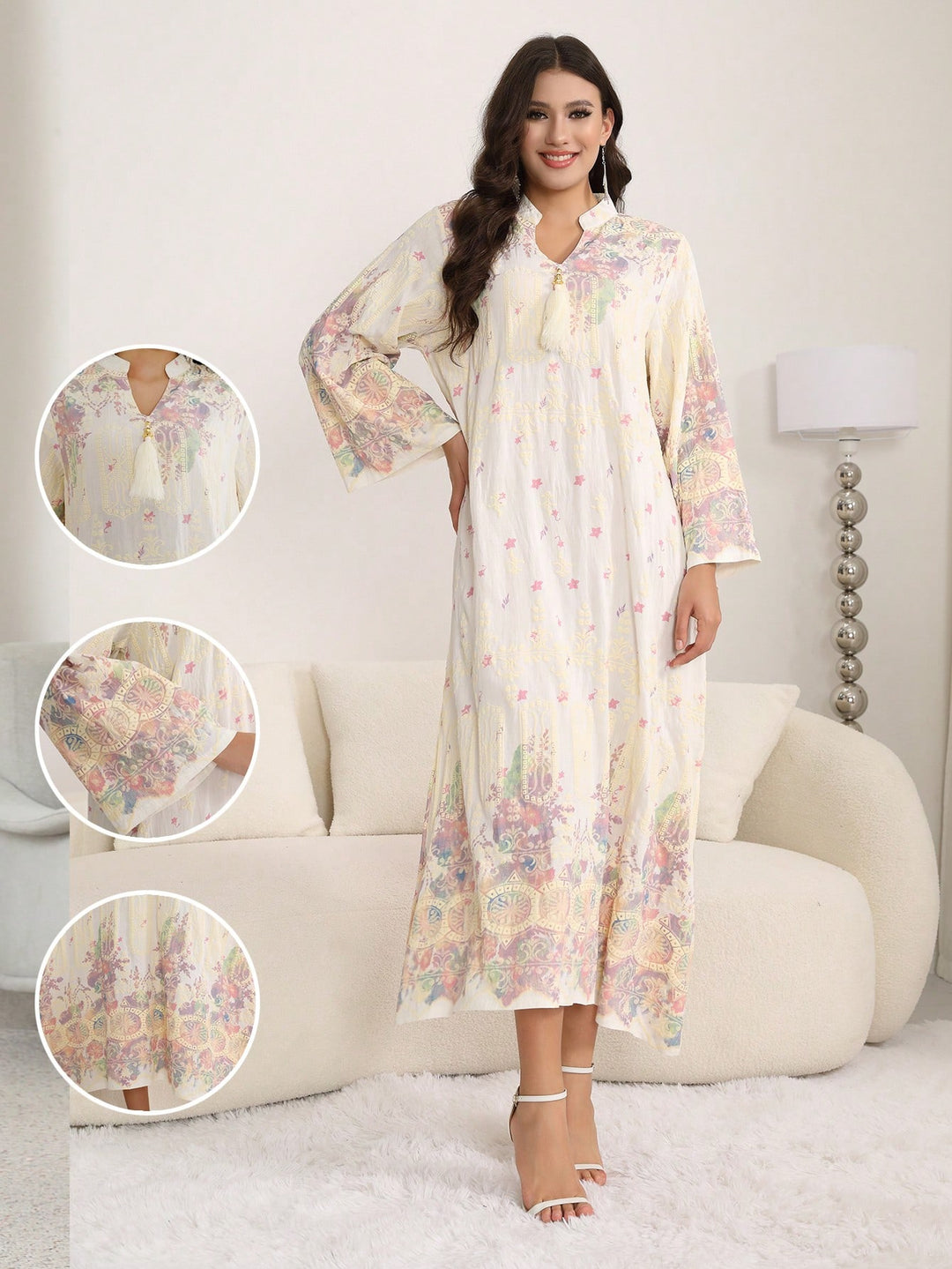 Set caftan și jalabiya SHEIN, alb