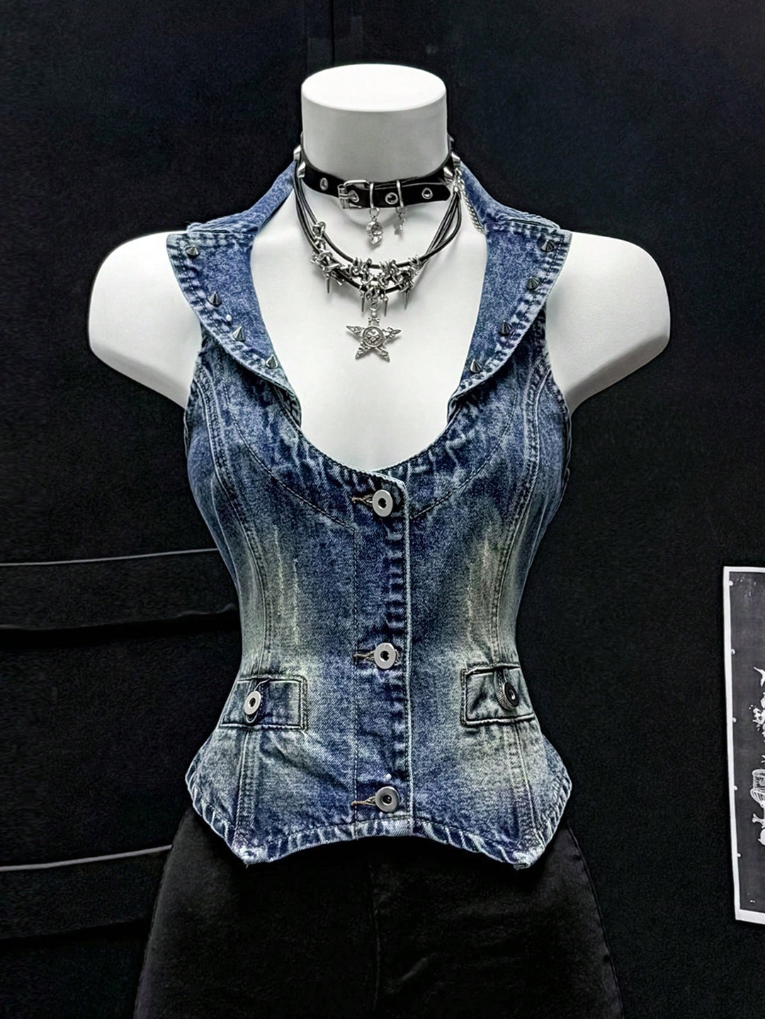 Sacou denim vintage spălat SHEIN, albastru