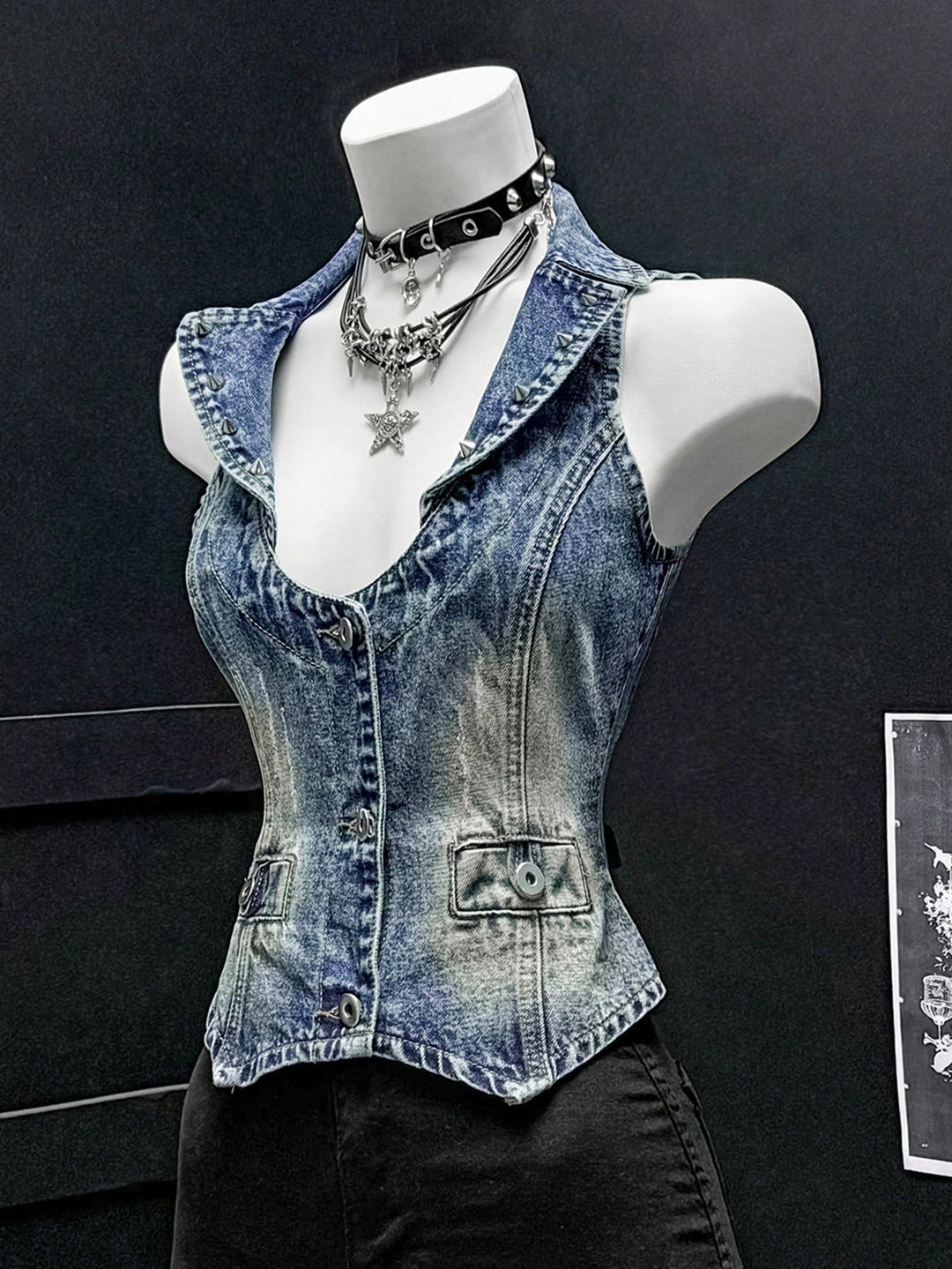 Sacou denim vintage spălat SHEIN, albastru