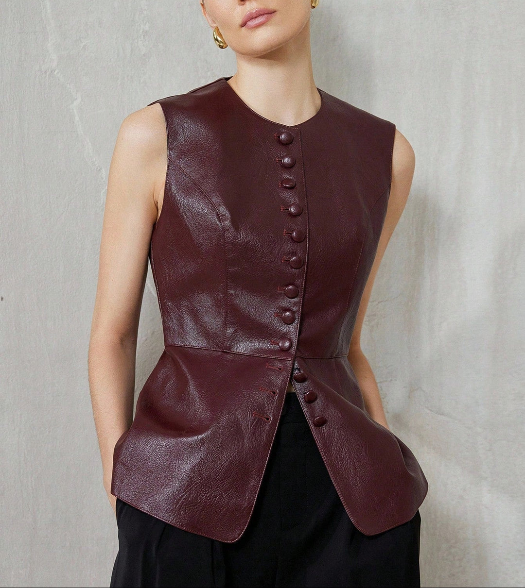 Vestă imitație piele Aveloria by Shein, vișiniu