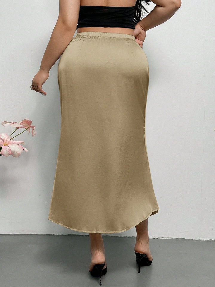 Shein Curve+ bézs midiszoknya