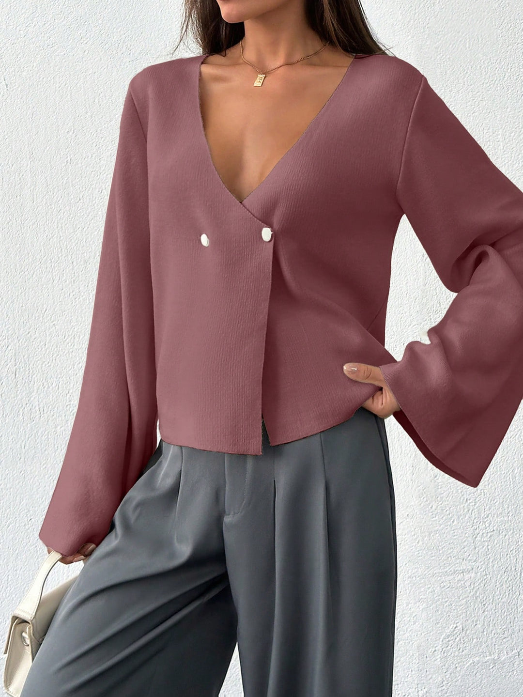 Cardigan cu nasturi SHEIN, roz