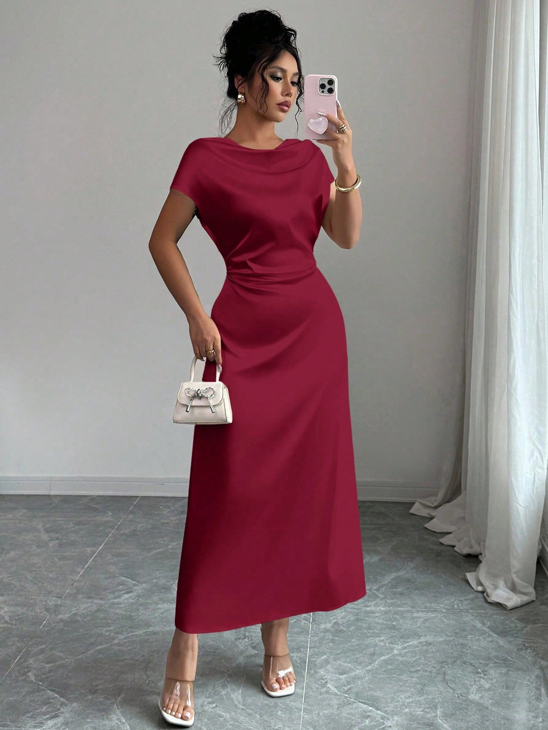 SHEIN maxi ruha, bordó