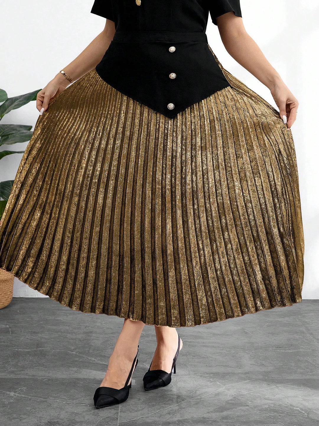 Fustă midi Shein Curve+, mix culori
