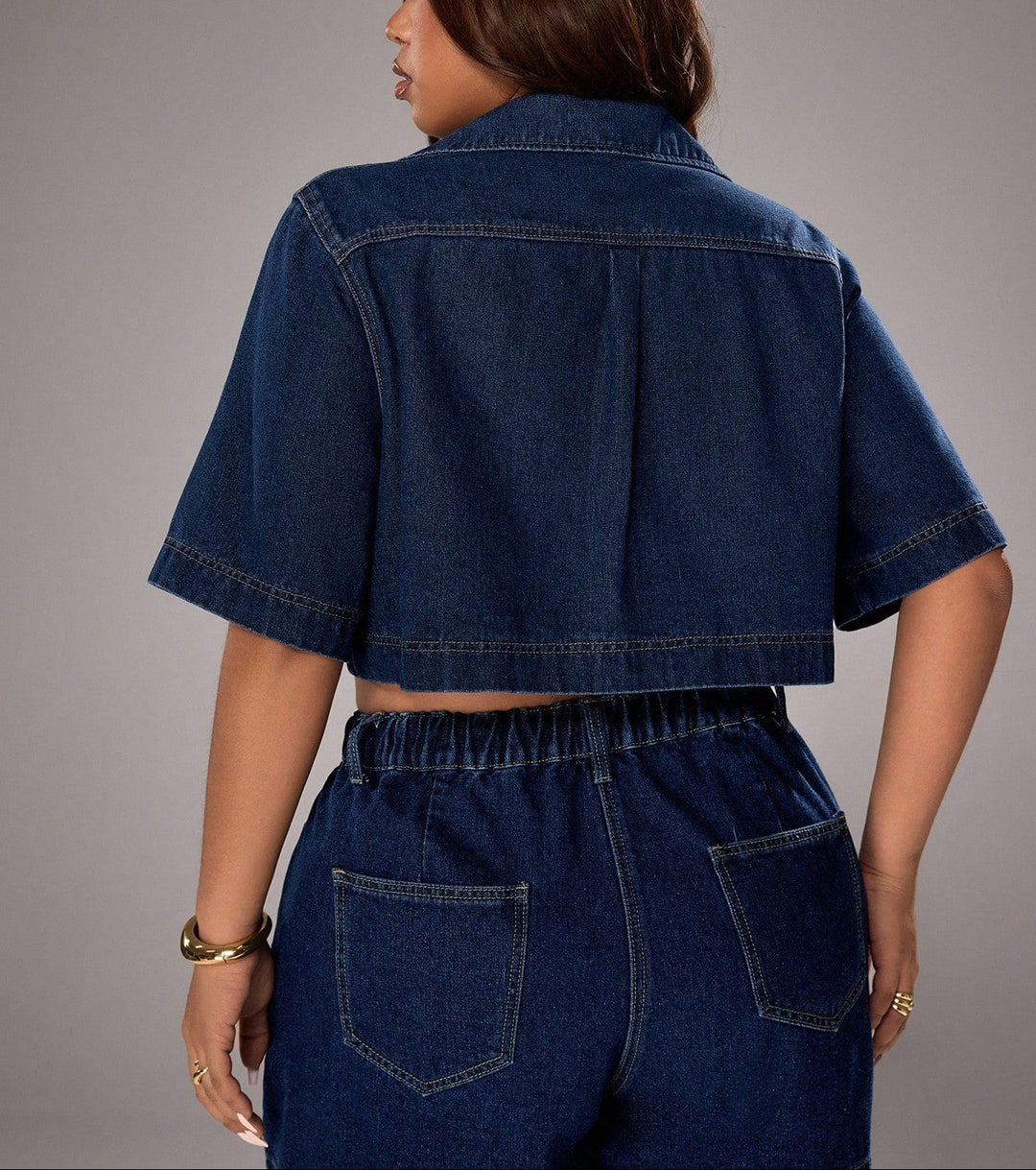 Shein Curve+ rövid ujjú farmer ing, kék