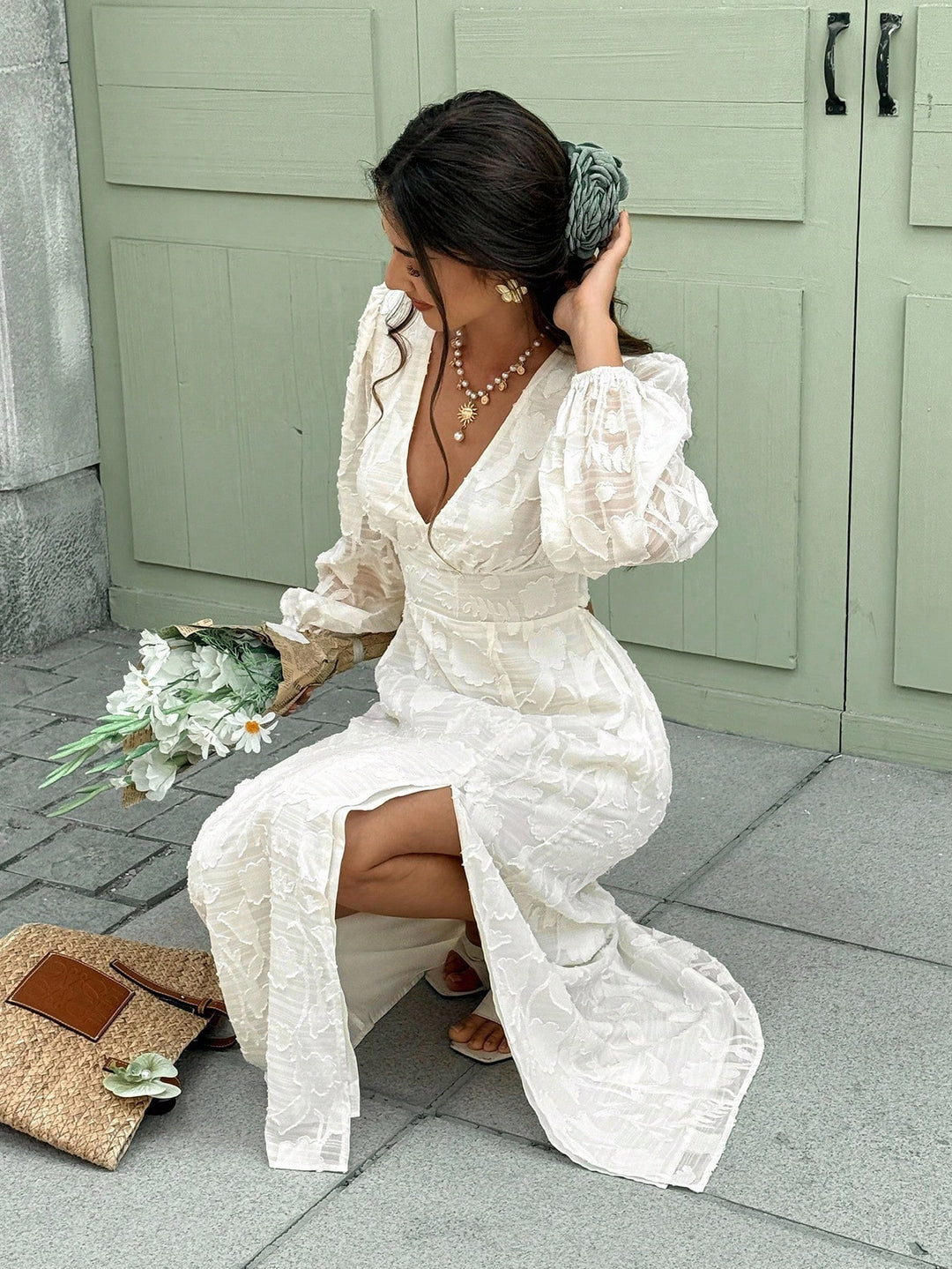Rochie maxi SHEIN, crem