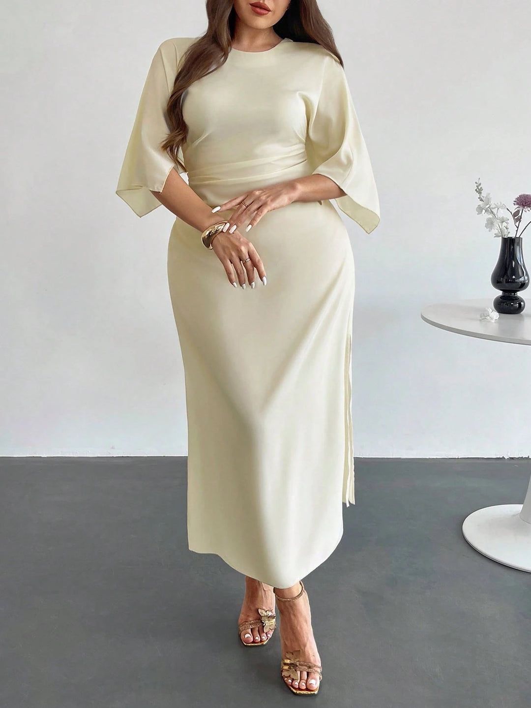 Rochie maxi Shein Curve+, crem