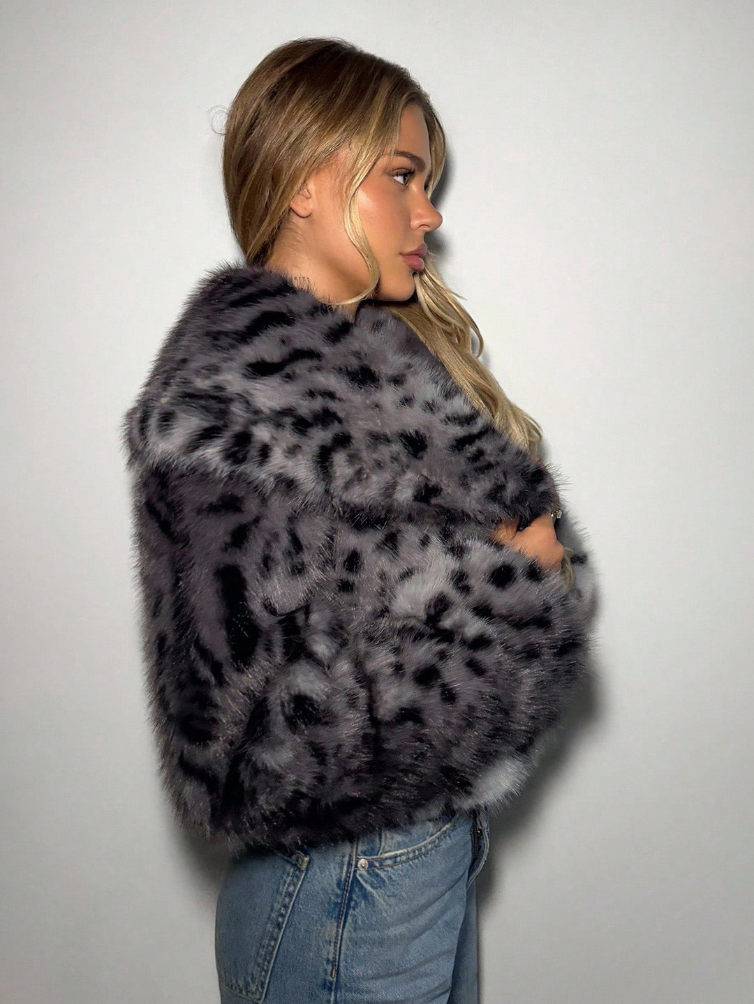 SHEIN Colorblock Faux Fur Coat