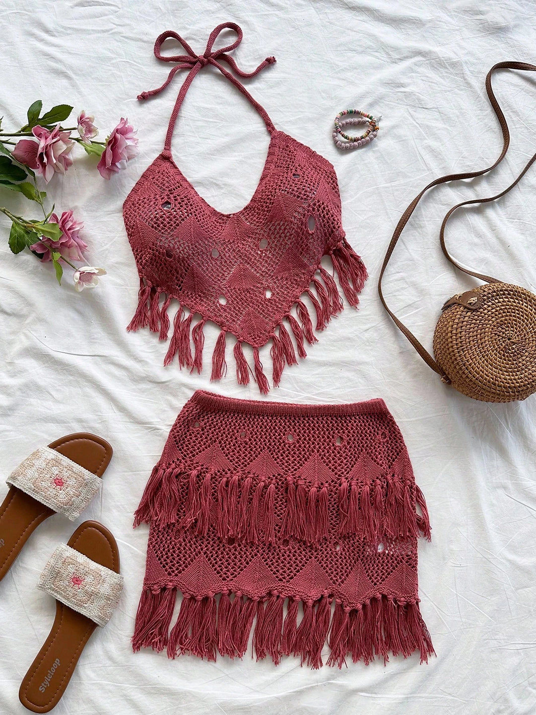 Compleu de plajă SHEIN, roșu