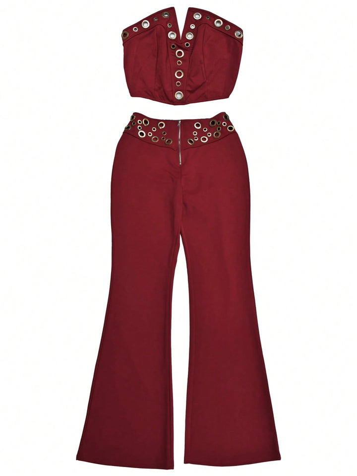 Set de pantaloni cu top SHEIN, vișiniu