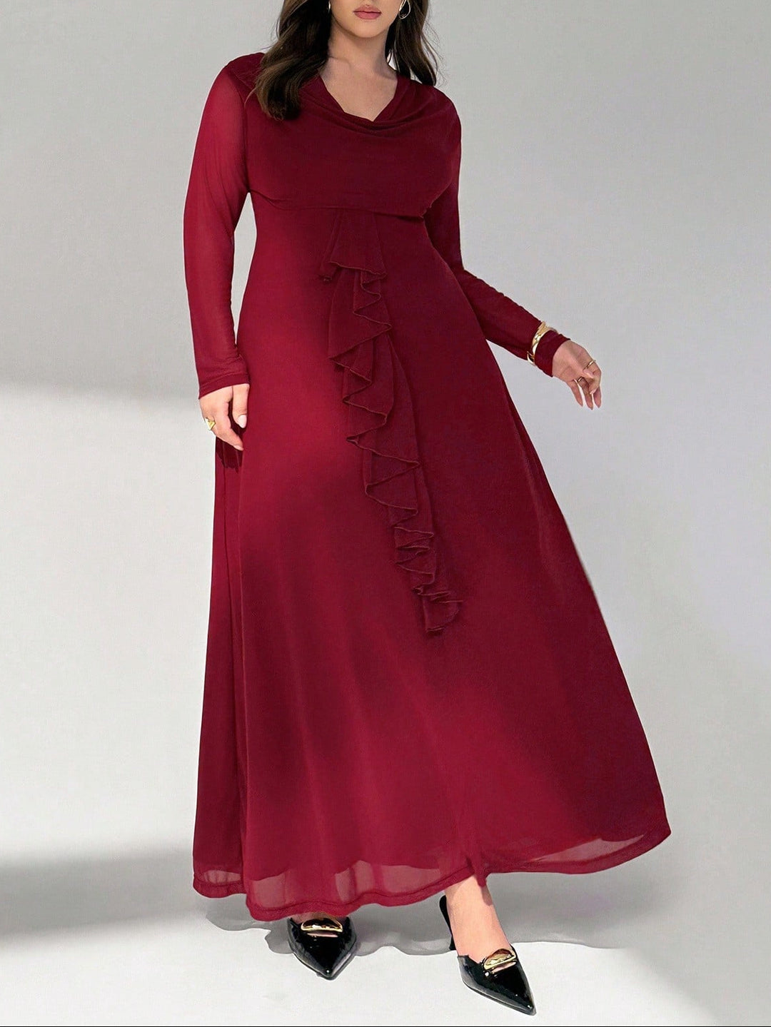 Shein bordó maxi ruha