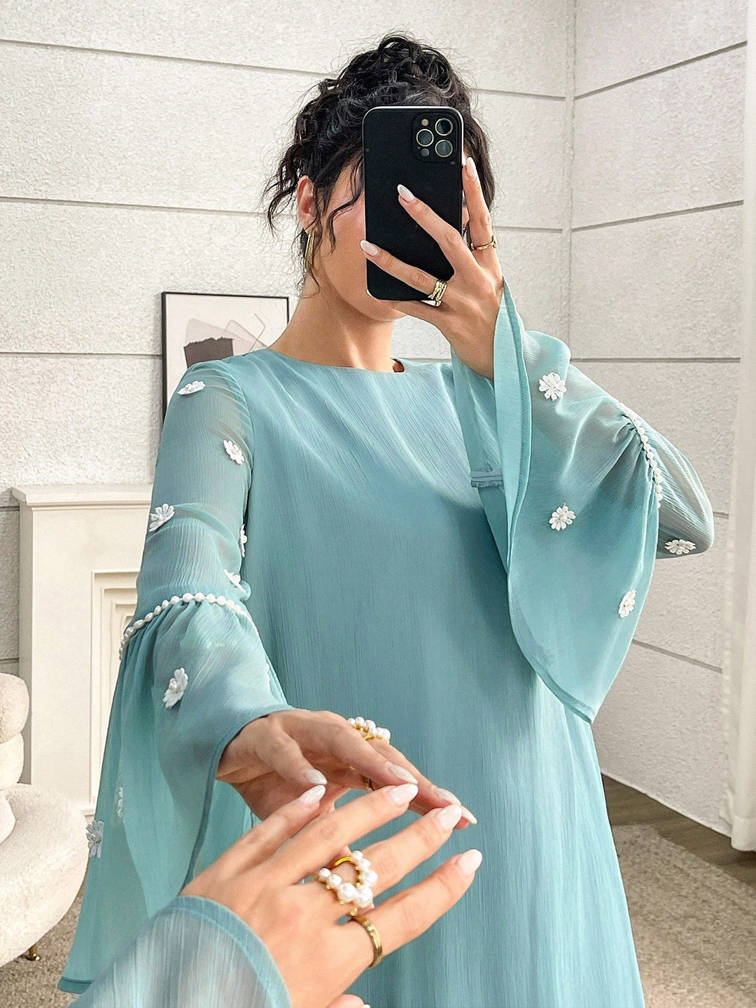Set caftan și jalabiya SHEIN, albastru