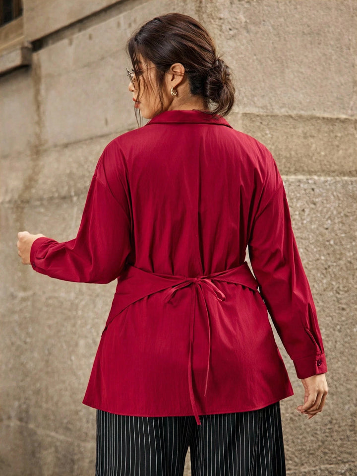 Shein Curve+ blúz, bordó