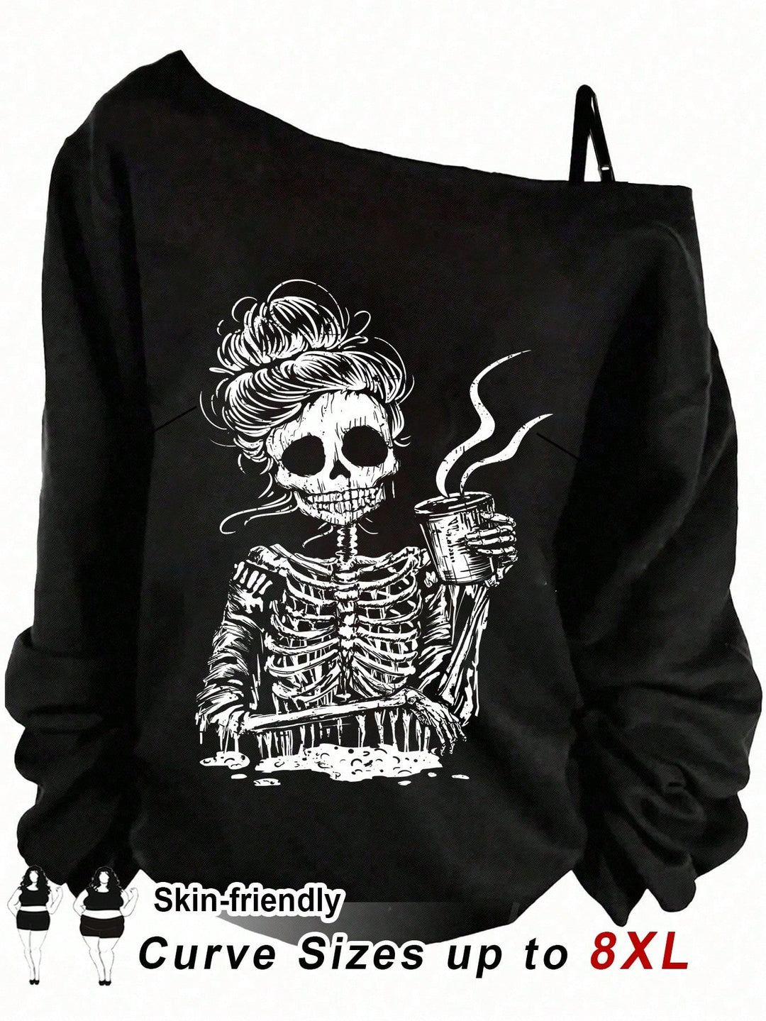 Shein Curve+ blúz, fekete