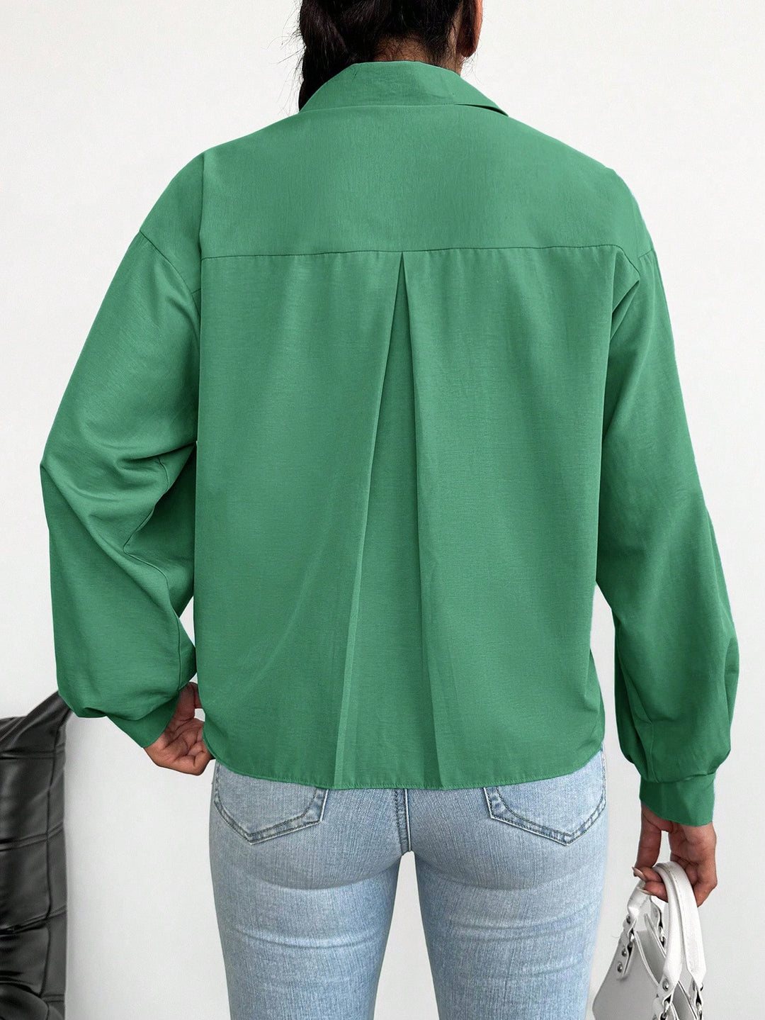 Cămașă casual cu nasturi SHEIN, verde