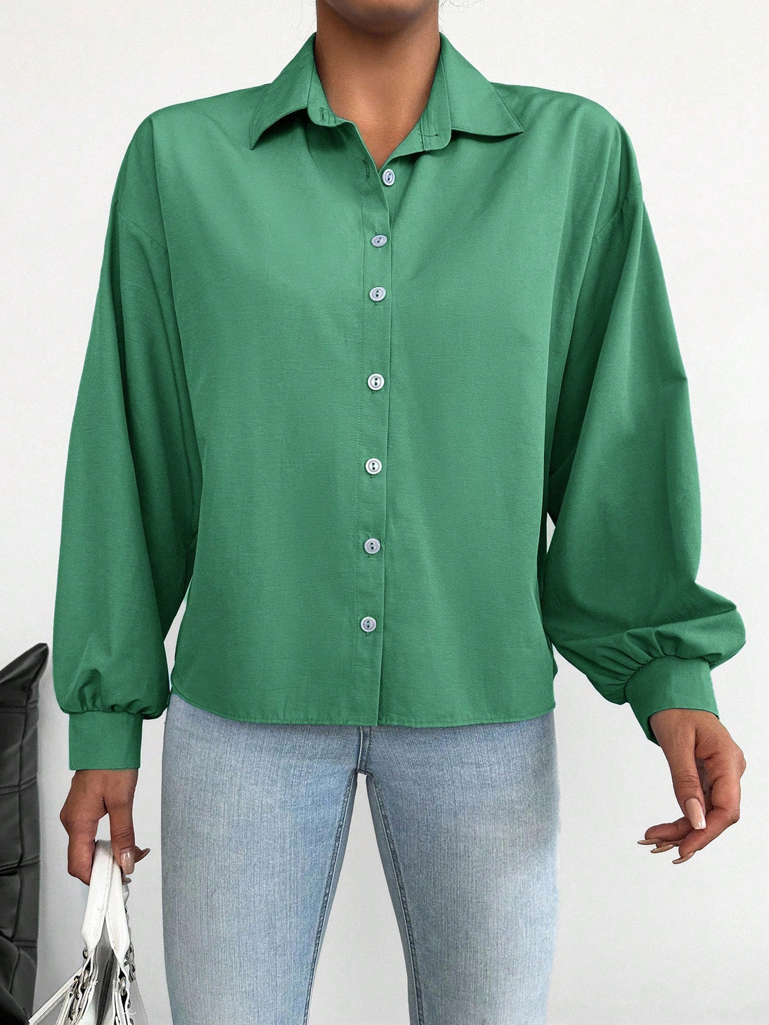 Cămașă casual cu nasturi SHEIN, verde