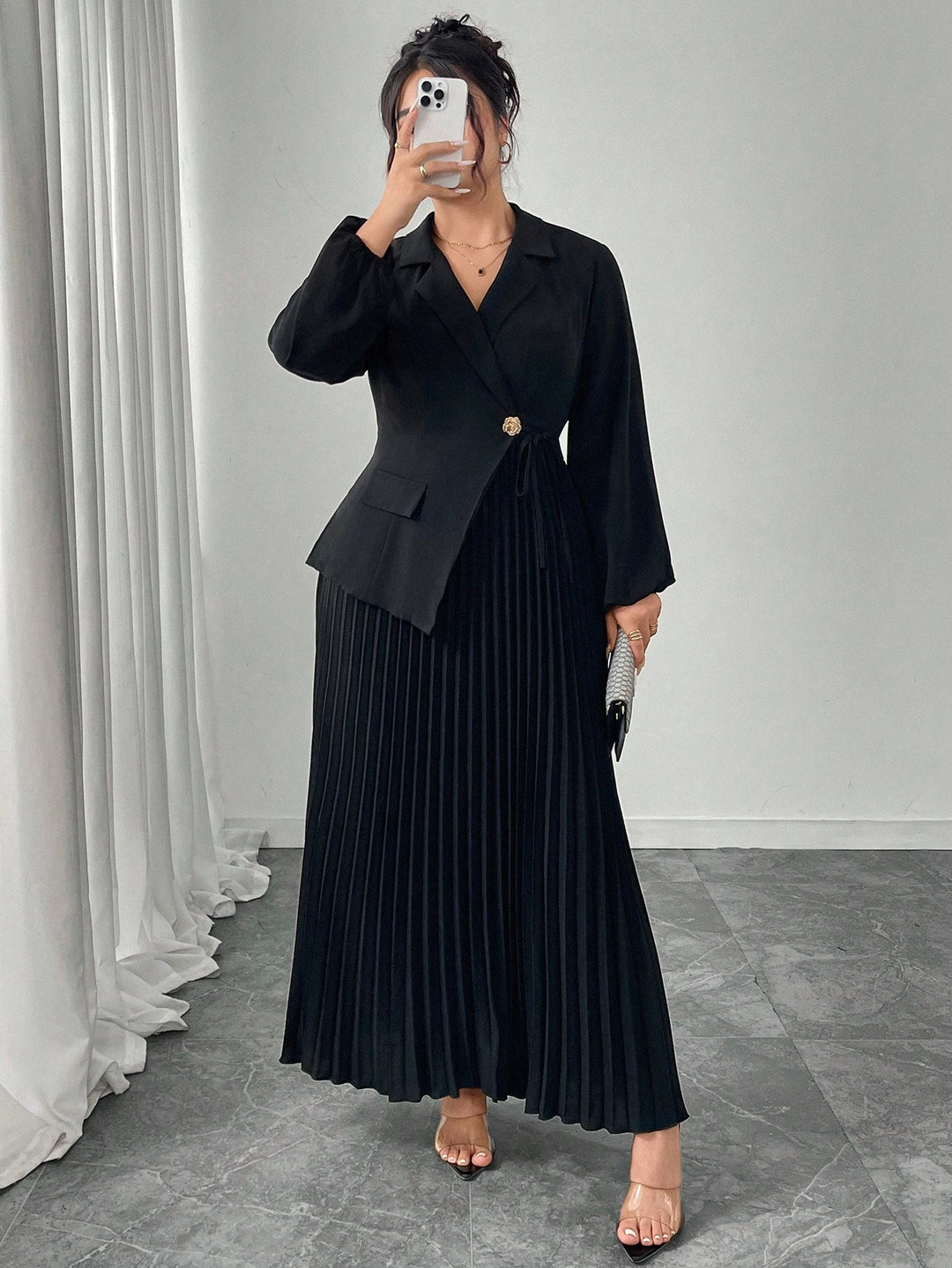 Shein Curve+ maxi ruha, fekete