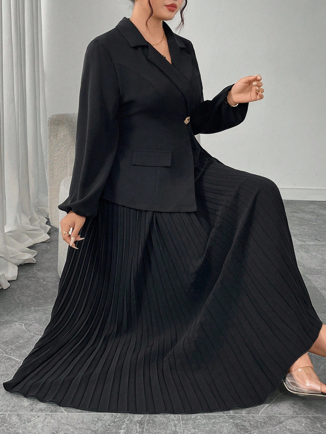 Shein Curve+ maxi ruha, fekete