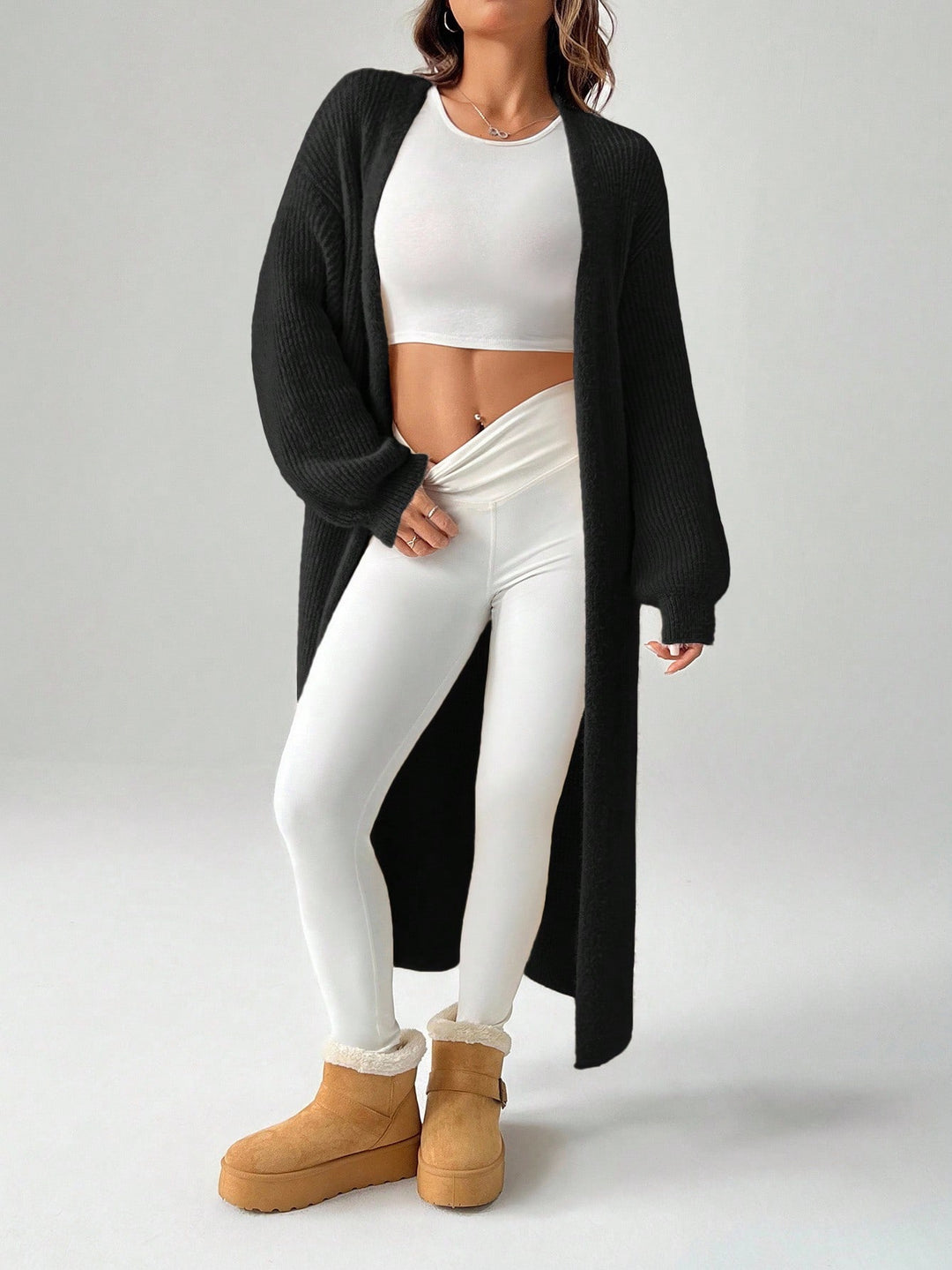 Cardigan lung SHEIN, negru