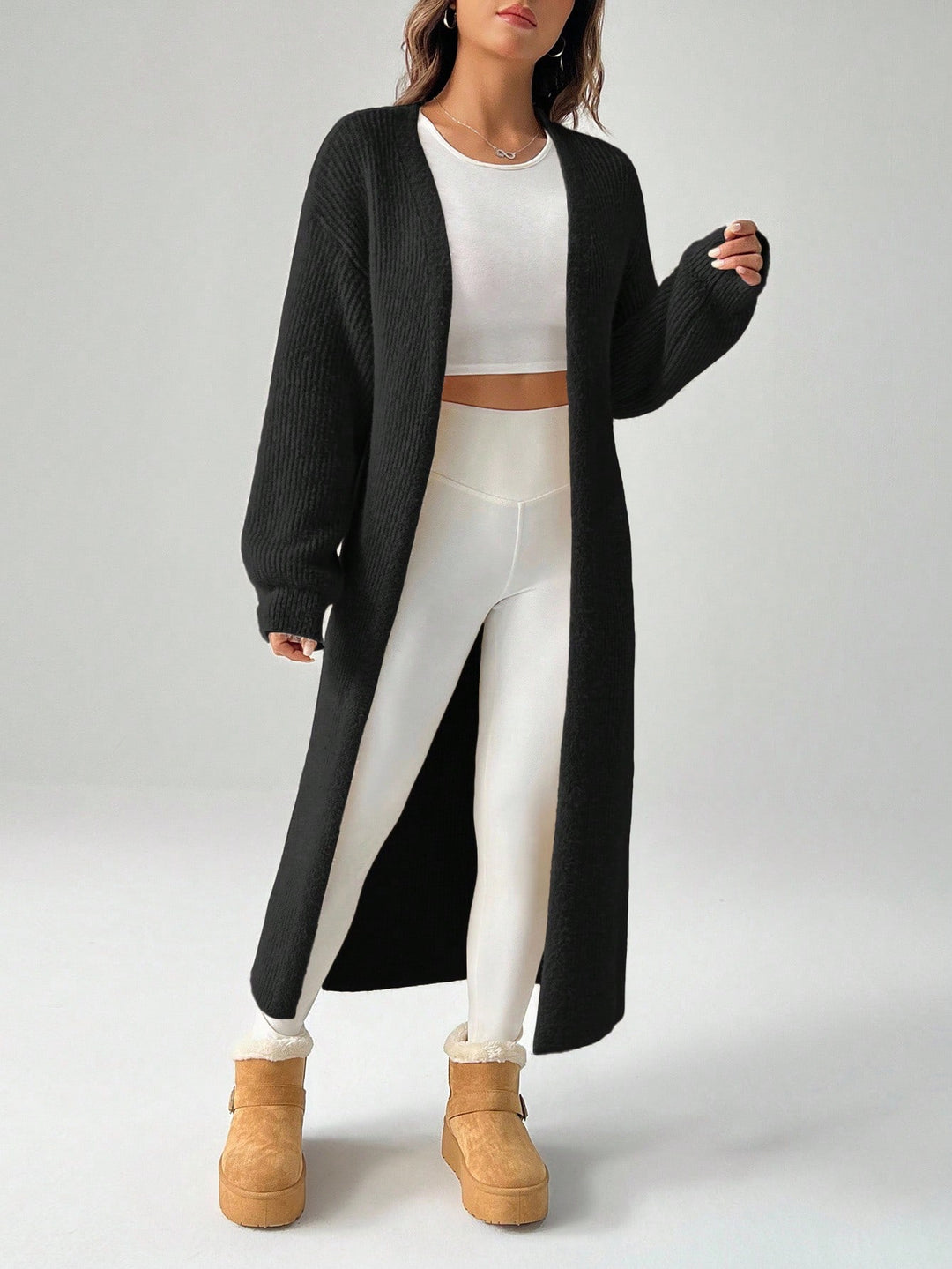 Cardigan lung SHEIN, negru