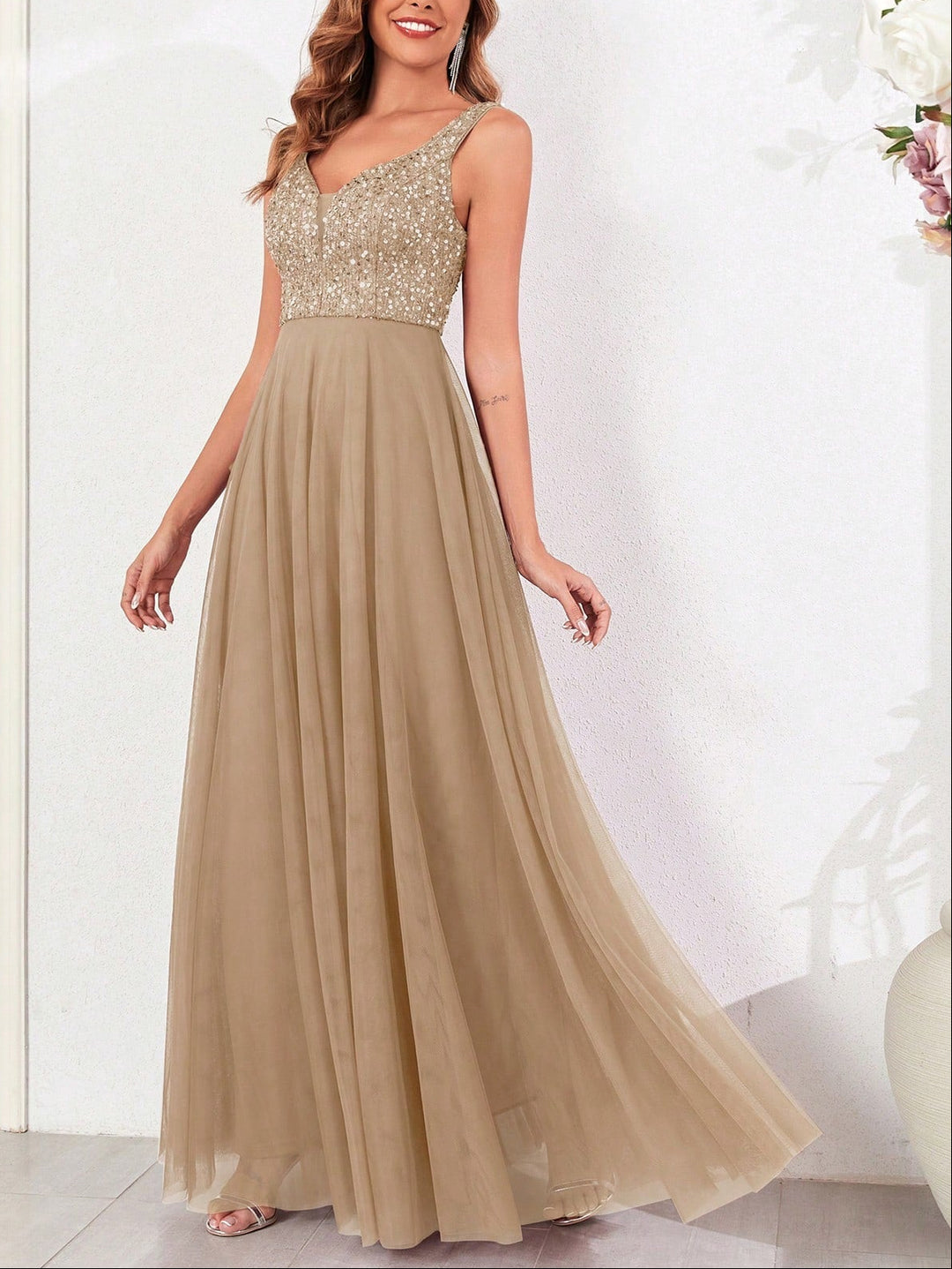 Rochie maxi SHEIN, bej