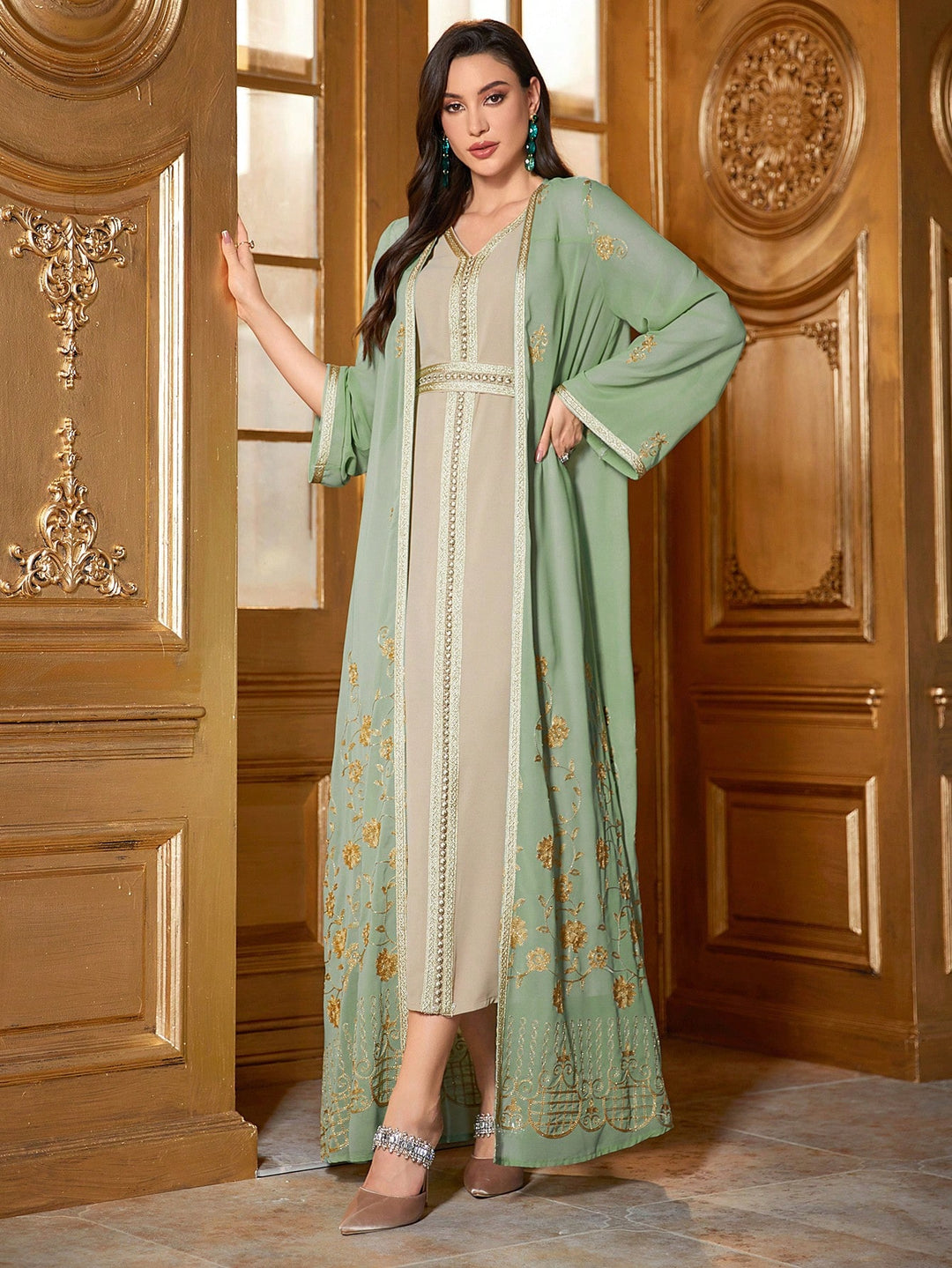 Set caftan și jalabiya SHEIN, verde