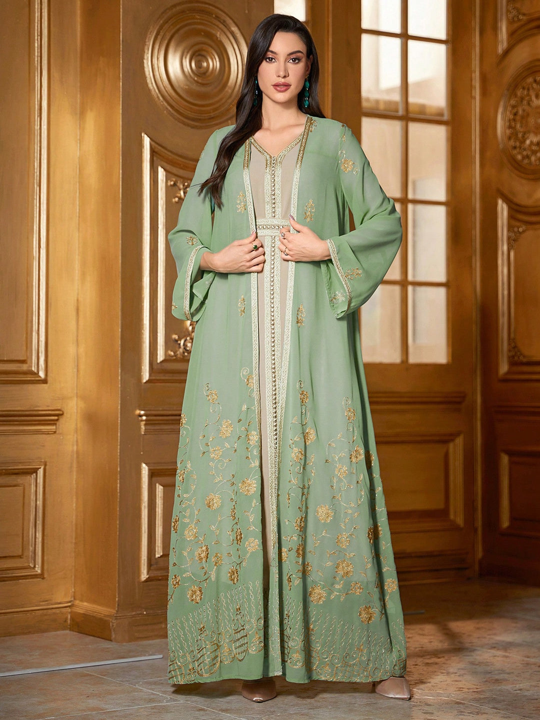 Set caftan și jalabiya SHEIN, verde